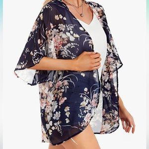 Navy Floral Kimono / Loose Cover Up - 4X Plus Size